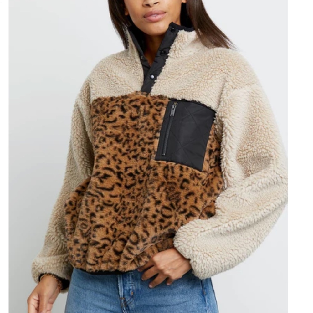 Rails size S saga leopard faux sherpa teddy coat